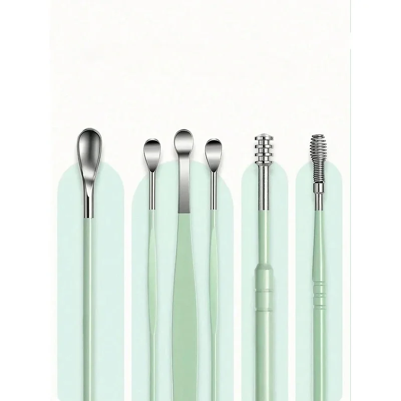 1-5Set Ear Cleaning Tool Stainless Steel Ear Pick Kit &1Pc Storage Bag Earwax Remover Tool Ear Cleaner Ear Cleaner Wax Removal