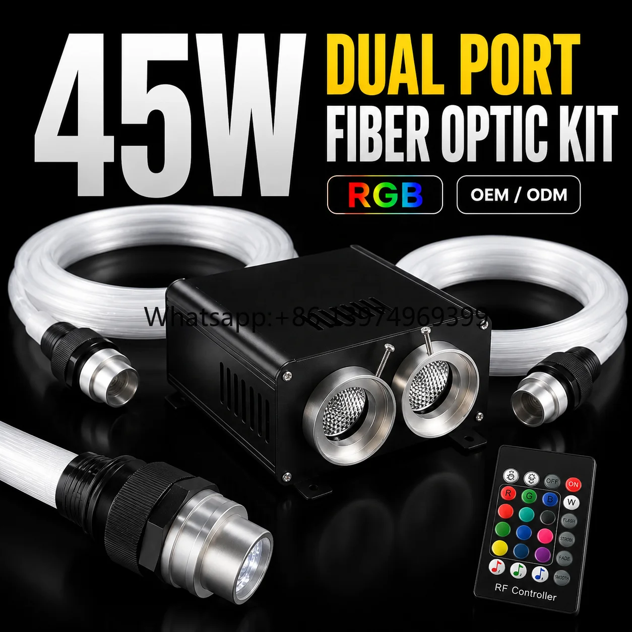 45W Dual Head Fiber Optic Light Source RGB Star Ceiling Lighting Kit with Wireless Remote and APP