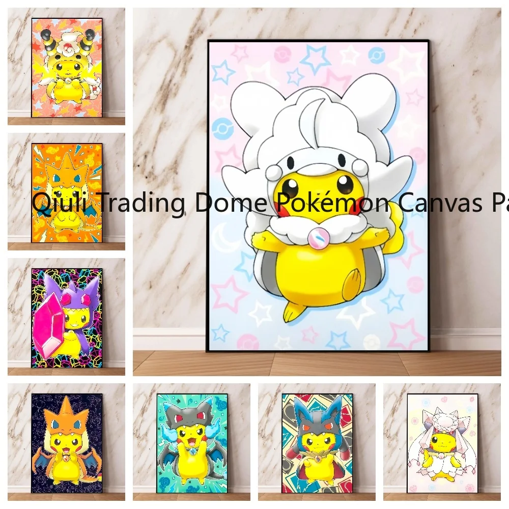 

Pokemon Kawaii Pikachu Poster Japanese Anime Figure High Quality Canvas Painting Wall Prints Living Room Home Decor Cuadros
