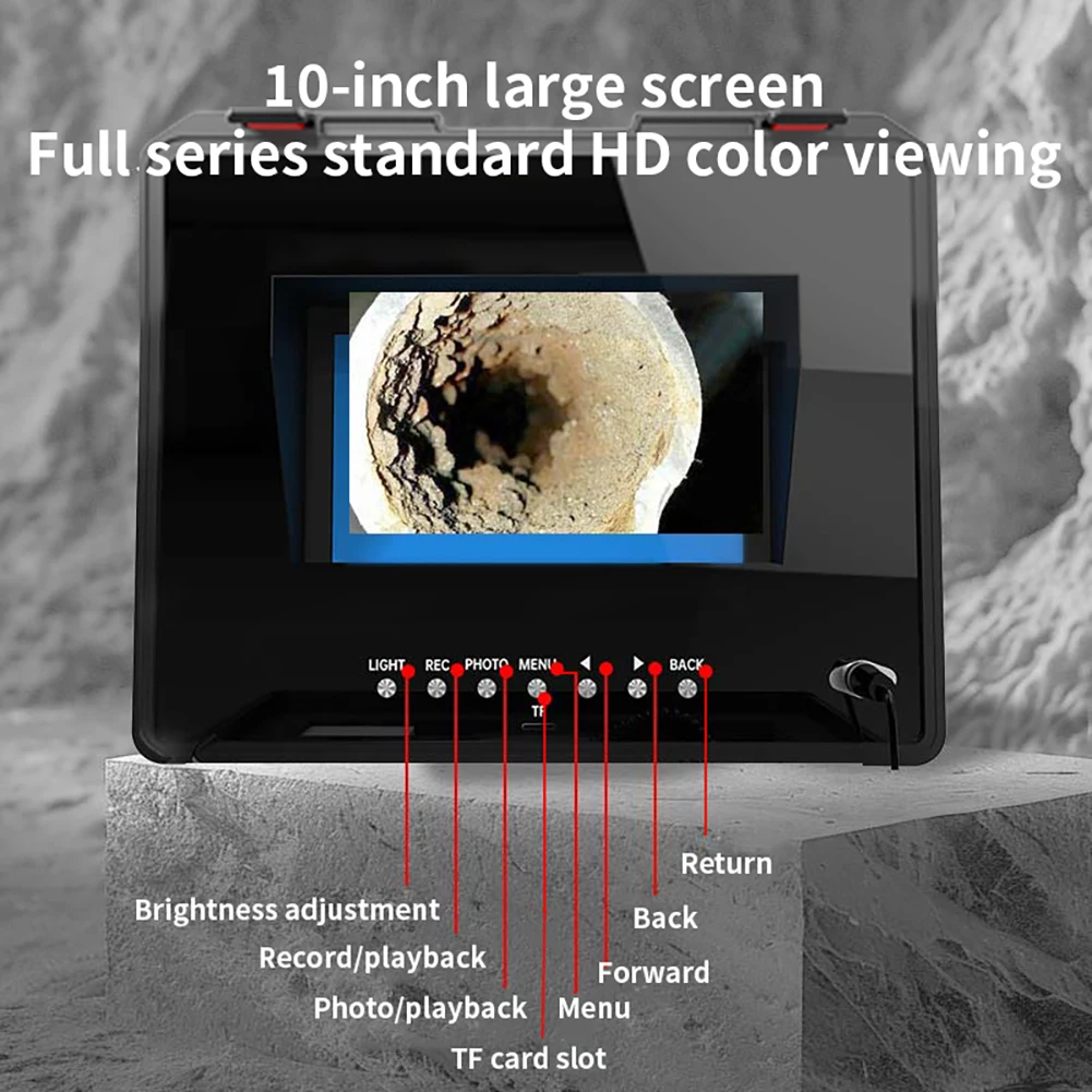 Industrial Mini Camera 23mm Lens 10'' HD Digital Screen IP68 Waterproof LED Light Sewer Pipe Borescope SD Card Pipe Camera
