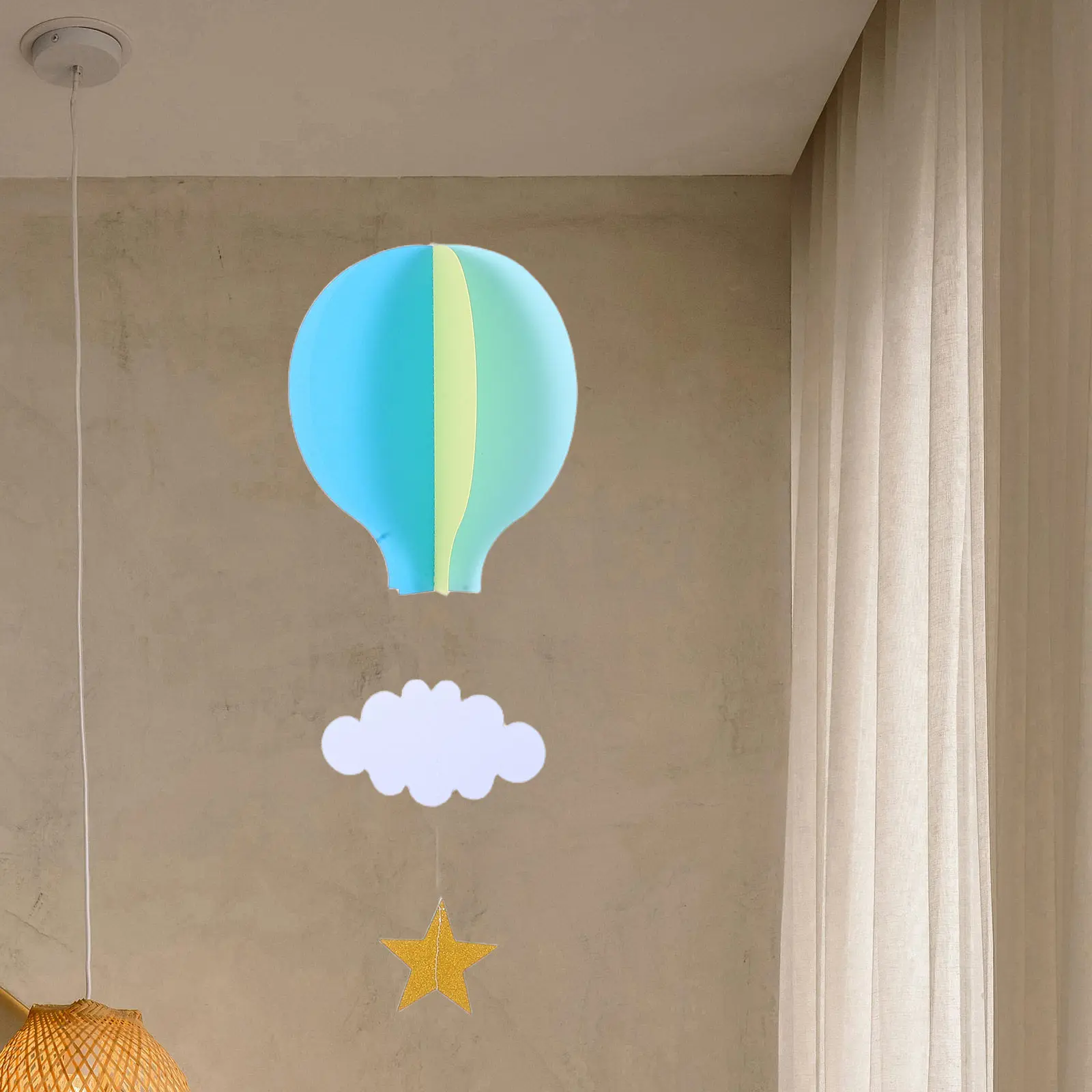 4pcs 3d Paper Pendant Hot Air Balloons Clouds Stars Hanging Ornaments For Home Decor Decoration(Light Blue Sky Blue And Beige)