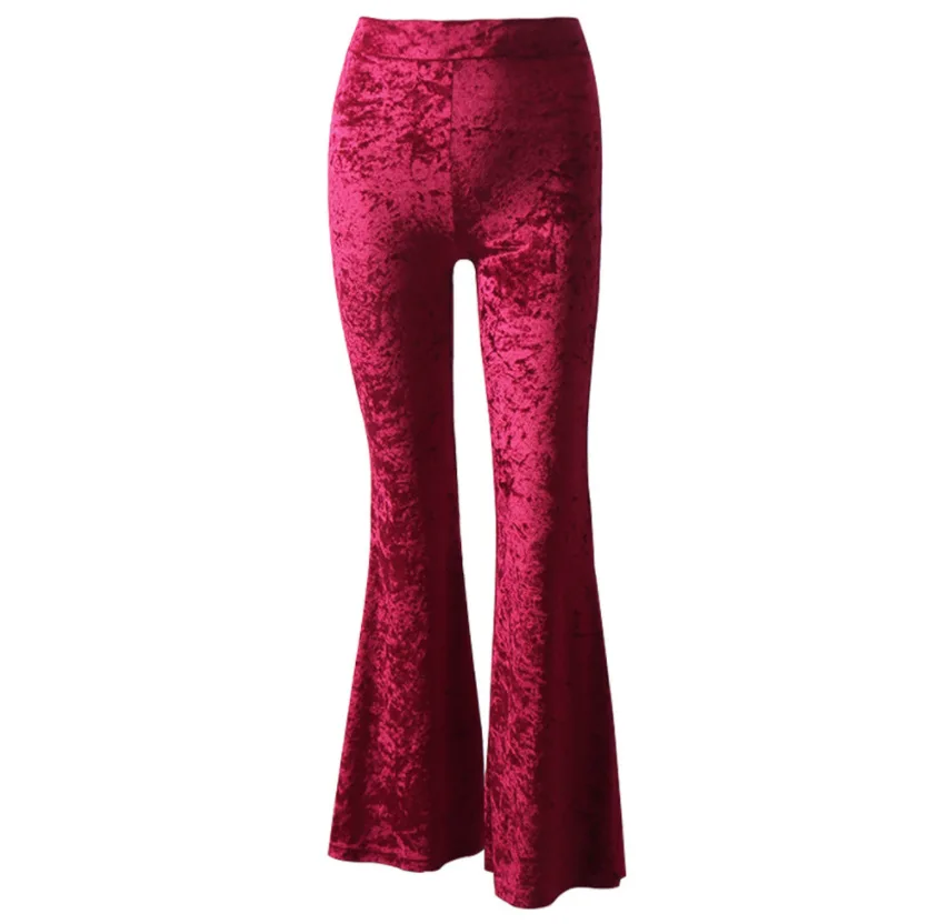 ハイウエスト ゴールドベルベット カジュアル フレアパンツ ストリートスタイル ロングパンツ レディースファッション サマーコレクション その他素材 00%