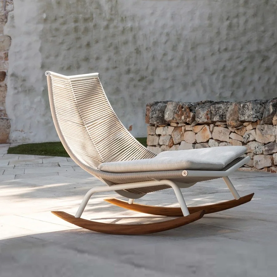 Modern Outdoor Rattan Rocker Lounge Chair Full Color Printed Sponge-Filled Waterproof Durable Comfortable Chair