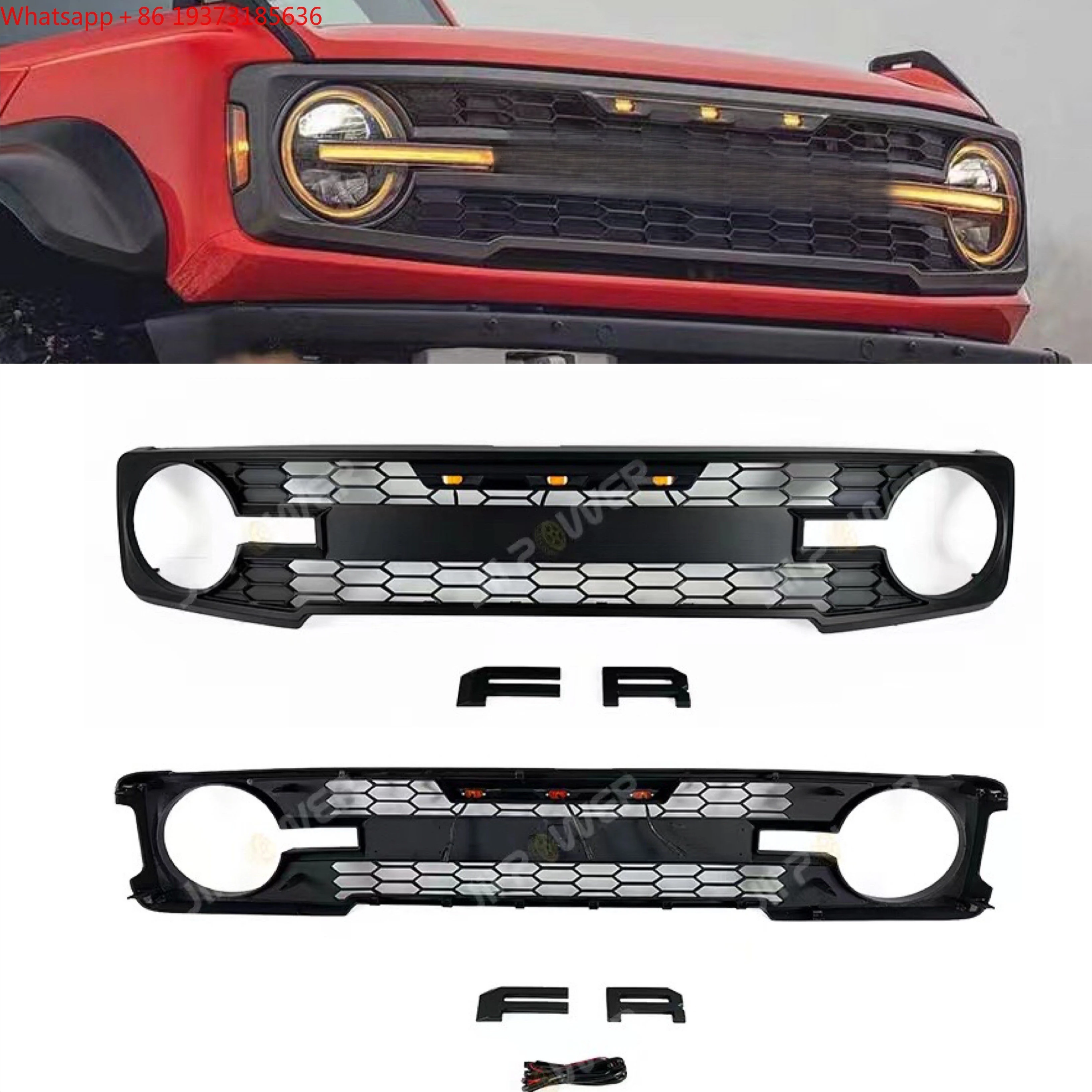 For Replacement ABS Matte Black High Polished Front Grille for Bronco 2021+ 4WD Accessories