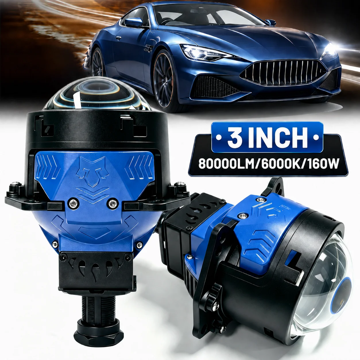 2Pcs 3.0 Inch Bi LED Projector Hella Lenses H4 H7 9005 9006 Car Headlight Bulbs Retrofit Kits Angel Eyes Halo Lights WHITE DRL
