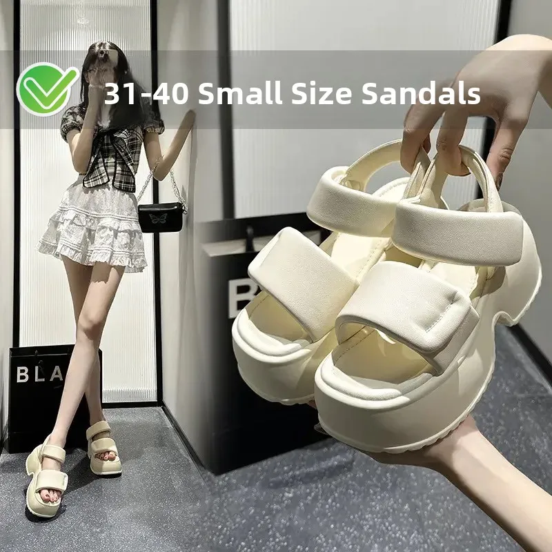 

Повышенные римские сандалии, женские летние новые туфли на каблуке Beach oes Magic Tape, повседневная обувь небольшого размера Fem