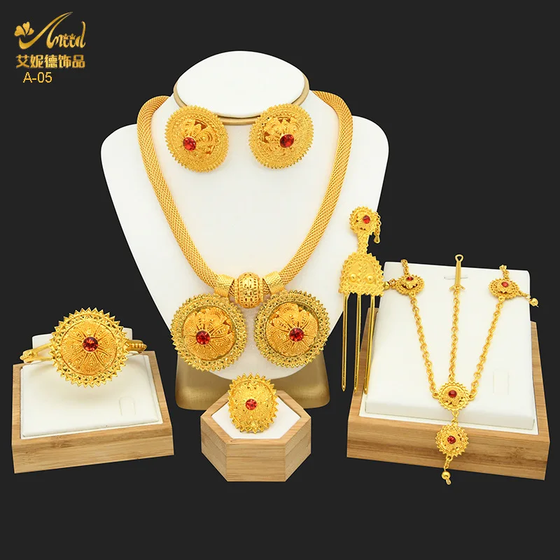 Indian Bridal Jewelry Set Necklace Earrings Ring Bracelet Hairpin Head Chain Six-piece Set Foreign Trade Spot Wholesale