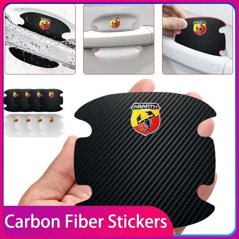 

Carbon Fibre Car Door Bowl Handle Protector 4PCS Anti-scratch Sticker Car Accessories for Abbas Abarth Punto Stilo Accessories