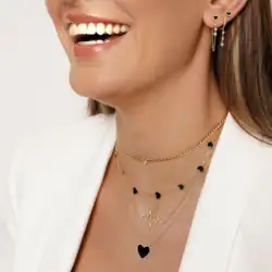 Summer Pink White Black Heart Enamel Pendant Necklace for Women Gold-Color with 41+5cm Chain Fashion Jewelry Party