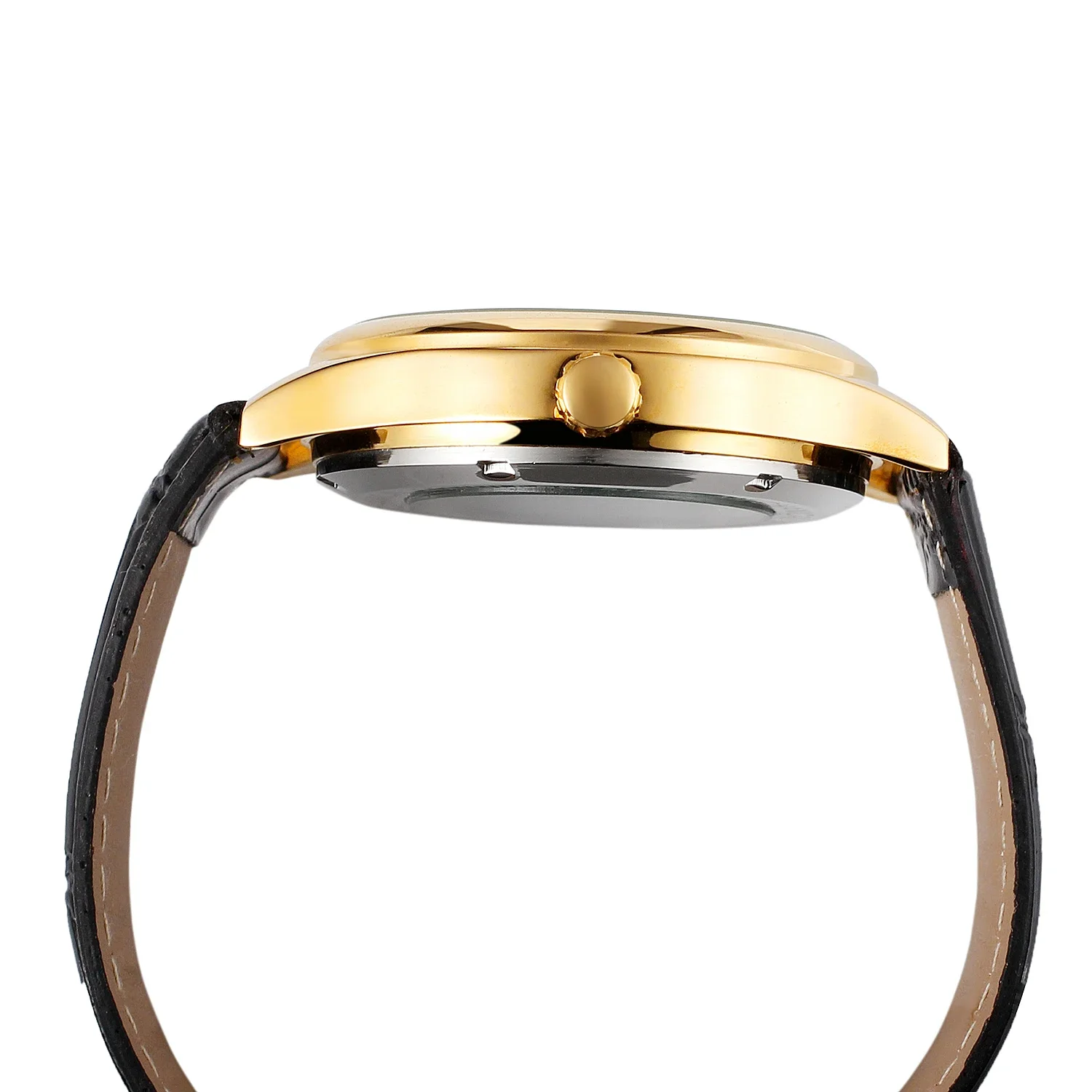 T-winner Casual Simple tira de uñas soportes dobles reloj mecánico hueco reloj redondo negro reloj con correa negra