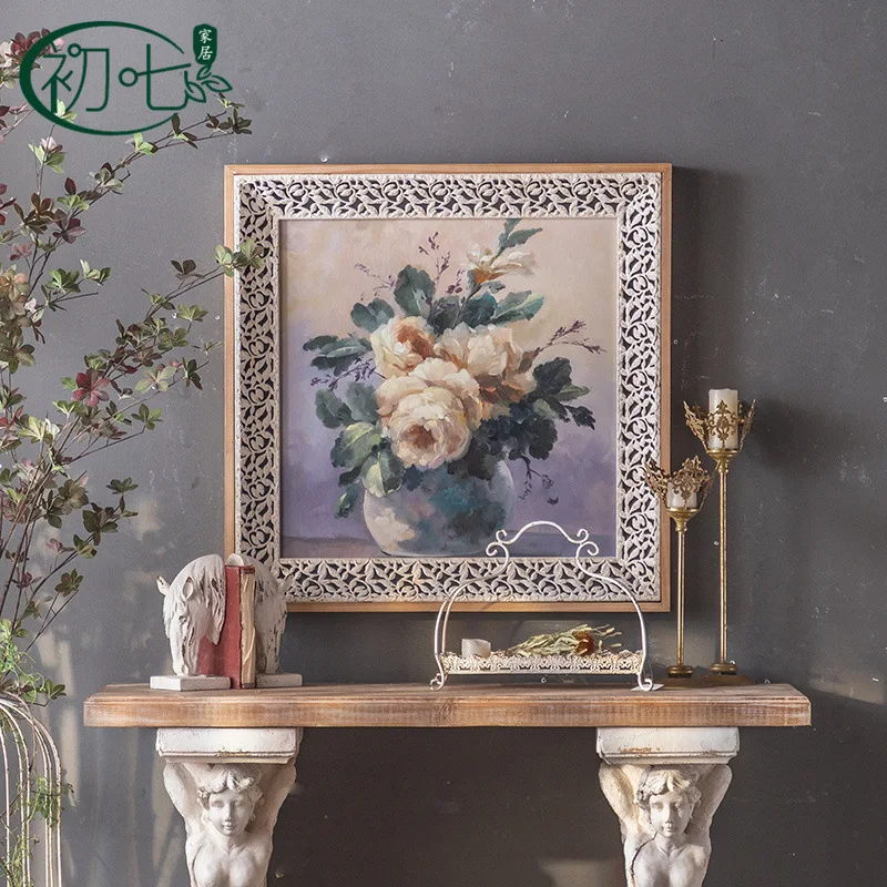 Hand-Painted Still Life Oil Painting - Flowers in Vase with Carved Frame Ready to Hang 77*6.5*77cm