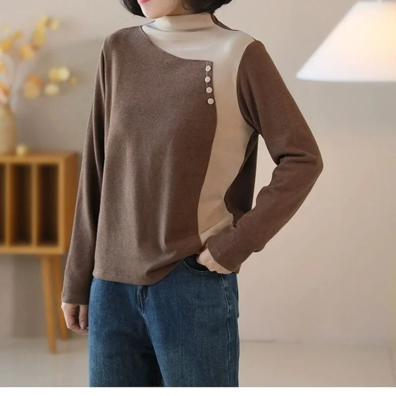 2023 Autumn/Winter New Half High Collar Versatile Loose and Slim Underlay Shirt Korean Version Casual Comfortable Leisure Tops