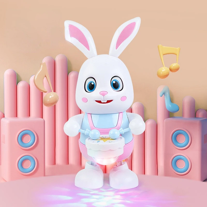 Robot Rabbit Dancing Sing Song Electronic Bunny Music Robotic Animal Beat Drum With LED Cute Electric Pet Toy Kids Birthday Gift