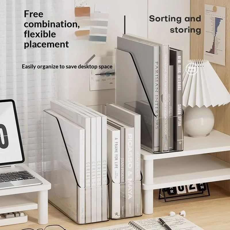 Transparent desktop file organizer, bookshelf, book stand, table-mounted book holder, acrylic book rack for organizing