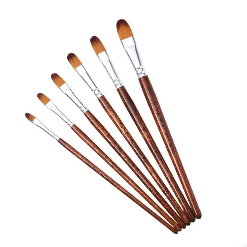 U2JE 6Pcs Nylon Bristle Paint Brush Watercolor Paint Brush for Gouache Acrylics Oil Watercolor Painting Artist Paintbrush