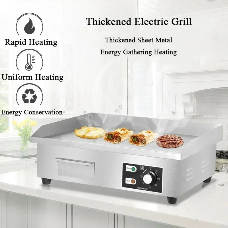 Plancha eléctrica comercial para encimera, parrilla superior plana, parrilla Teppanyaki de acero inoxidable con placa de cocina de hierro antiadherente