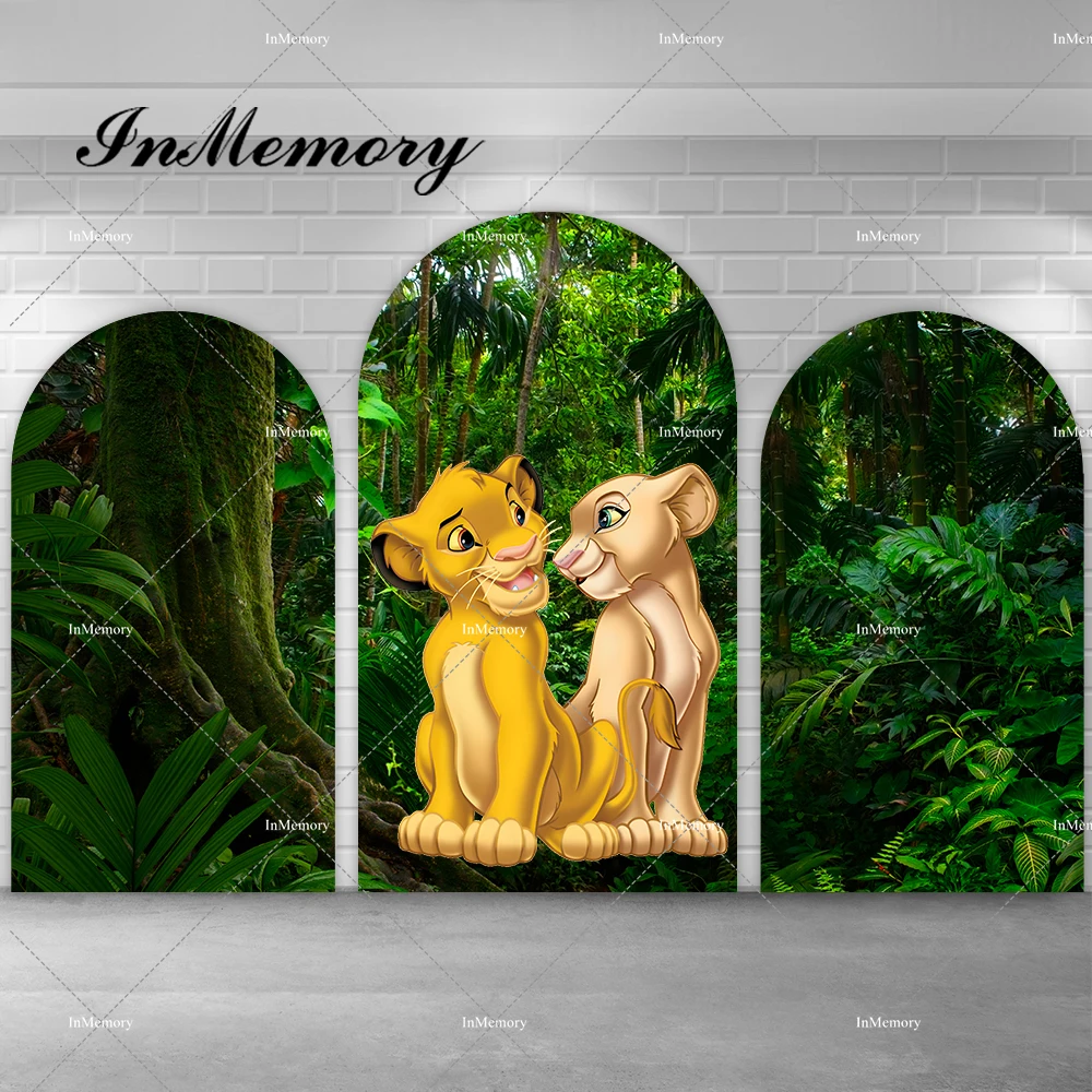 Green Forest Lion King Arch Backdrop Cover for Boys Birthday Party Background Chiara Wall Table Banner Double-sided