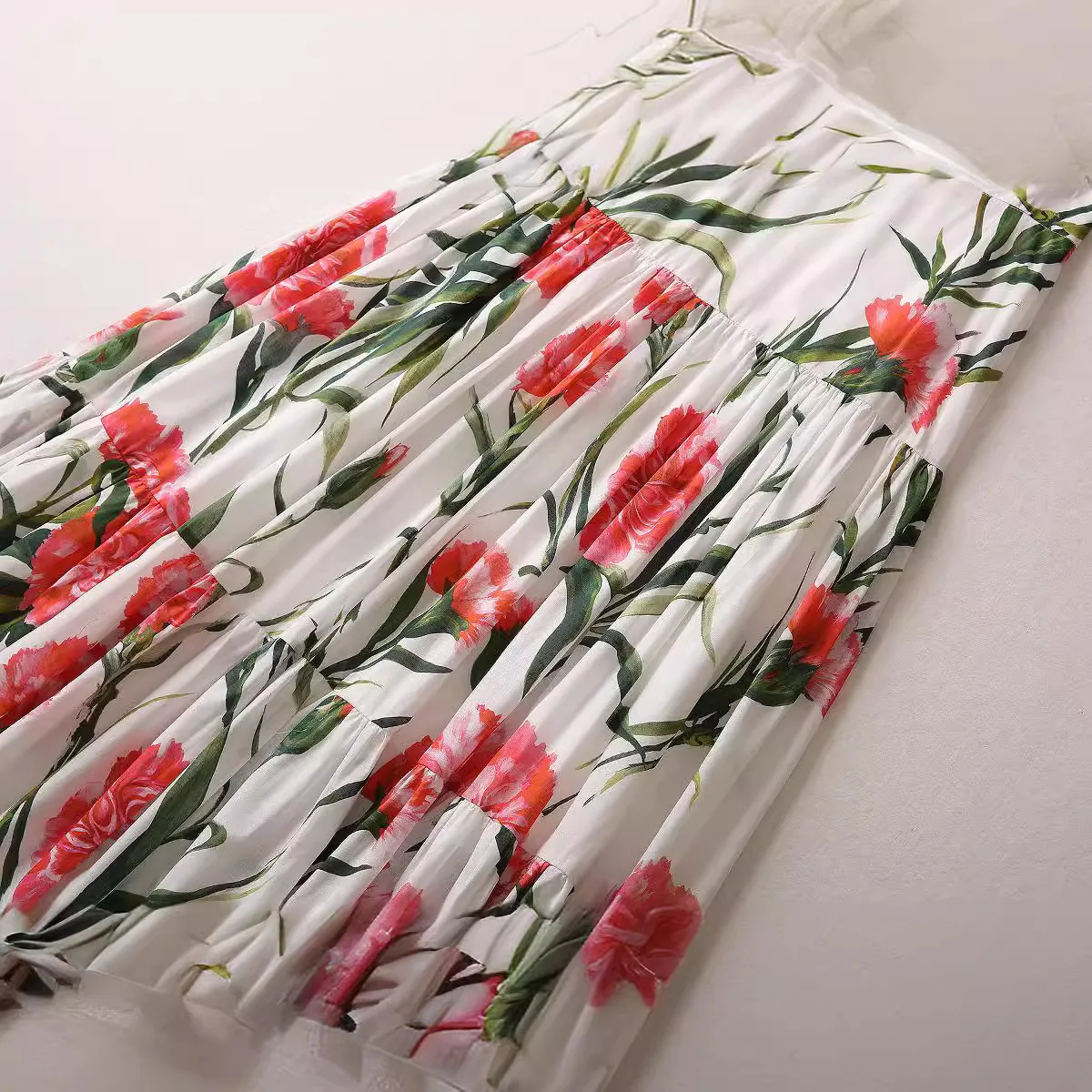 おしゃれなコットンプリントマキシスカート ハイウエスト レディース服 クロスボーダー 新スタイル 高品質ワンピース カジュアル ケーキスカート