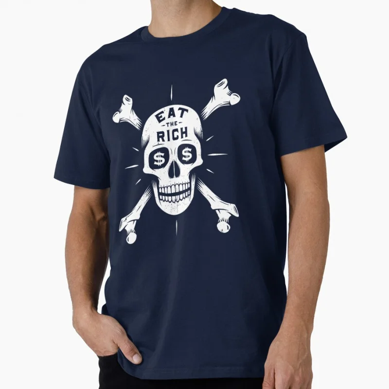 Eat The Rich Skull and Crossbones Funny Anarchy Gift t shirt for man Large size Tops 100% cotton printed men's clothes