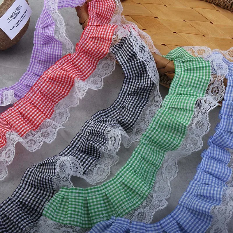 

41Yds Ruffled Lace Trim Plaid Yarn-Edged Lace Ribbon Fabric For DIY Sewing Craft Wedding Garment Accessories