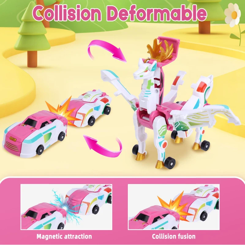 Magnetic Collision Transforming Car 2 IN 1 Christmas Deer Combination Collision Fusion Transformer Car Toy for Kids Xmas Gifts