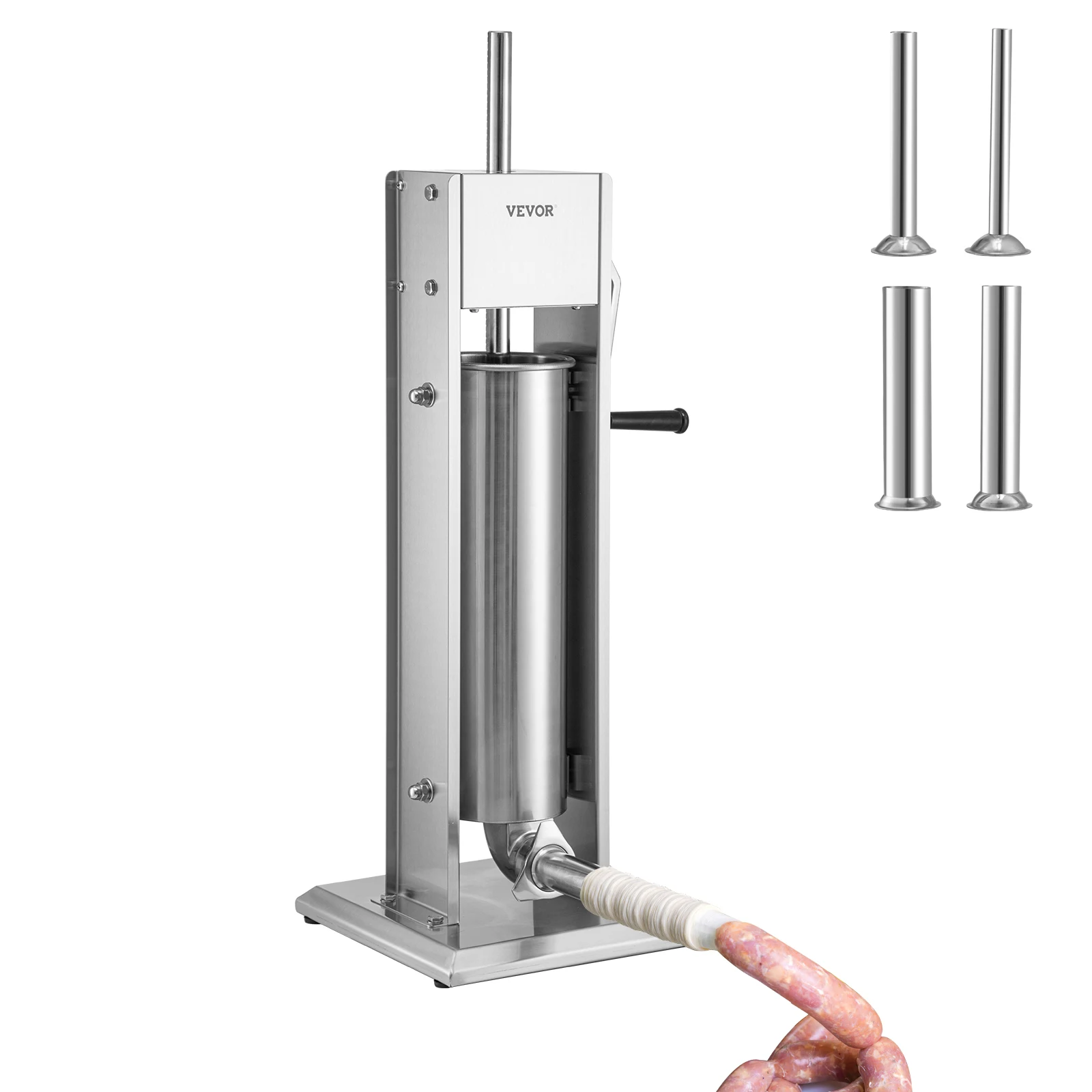 VEVOR 3 5 7 L Manual Sausage Stuffer Stainless Steel Making Sausage Vertical Maker with 5 Filling Funnels for Home Commercia