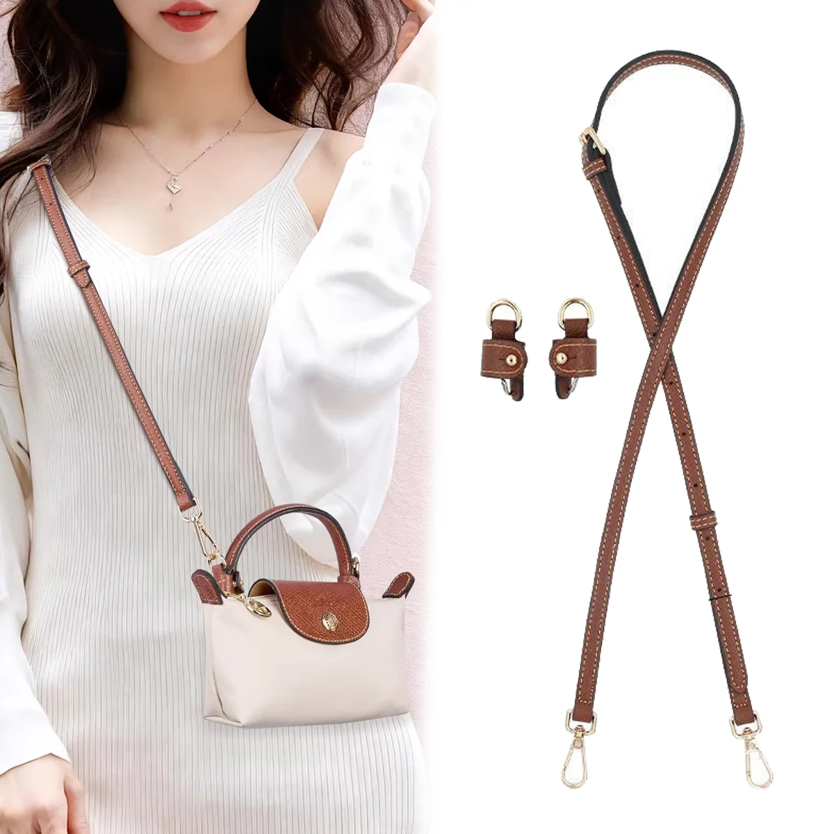 

Для LONGCHAMP мини-сумка из воловьей кожи, сменный ремень для сумки через плечо, набор с бесплатной пряжкой