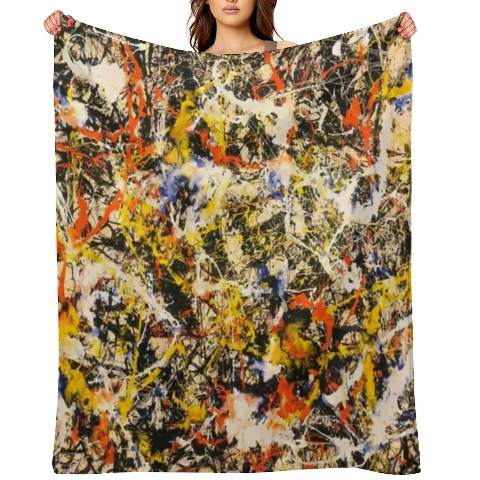 لوحة تجريدية من جاكسون بولوك فن أصلي، عمل فني من تأليف جاكسون بولوك، أحمر، أصفر، أزرق، أسود، بطانية رمي #1