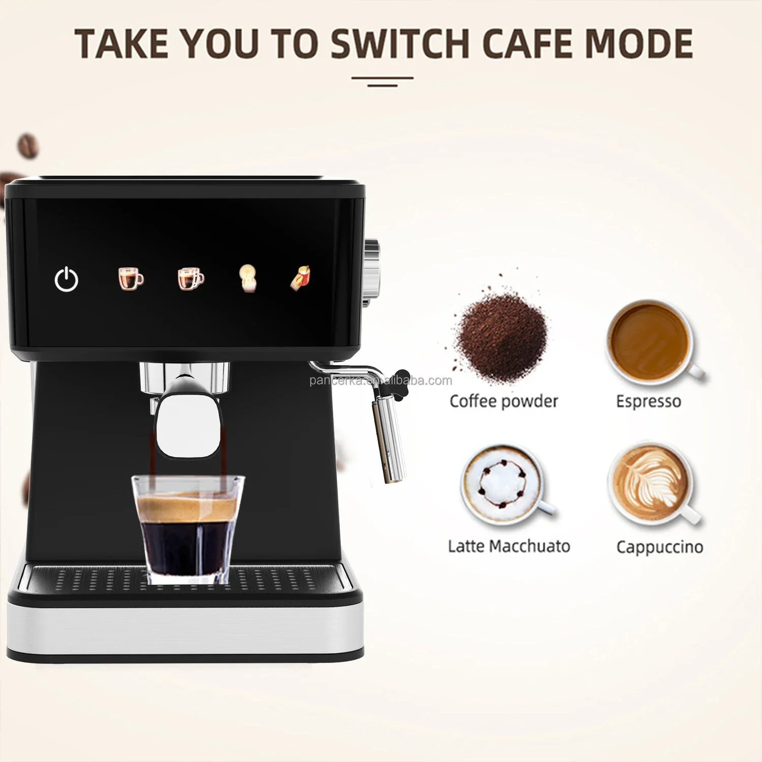 

New LCD Panel Semi-Automatic Espresso Machine 20 Bar Multifunctional Small Milk Foam Steam Electric EU UK Plastic