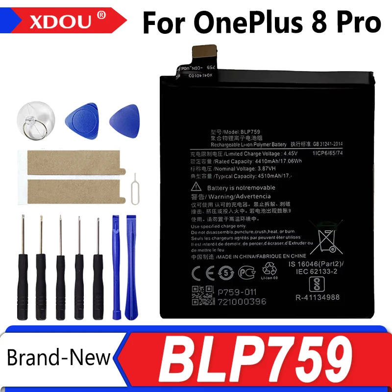 100% New BLP759 4510mAh Replacement Battery For OnePlus 8 Pro One Plus 8 Pro Genuine Latest Production Phone Batteries+Tools