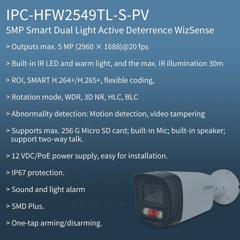 Dahua MultiLang 4MP 5MP Full Color IP Camera Outdoor Smart Sound Light Alarm Monitor Two-way Talk PoE SMD 2K IPC HFW2449TL-S-PV