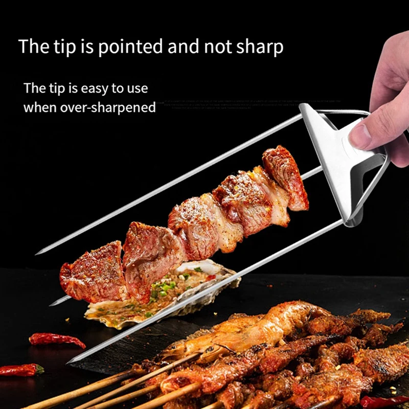 AEE4-3 Way Grill Skewers - Grill Savant, Three-Prong BBQ Fork Skewers Kit Kabob Skewers Outdoor For Grilling Meat