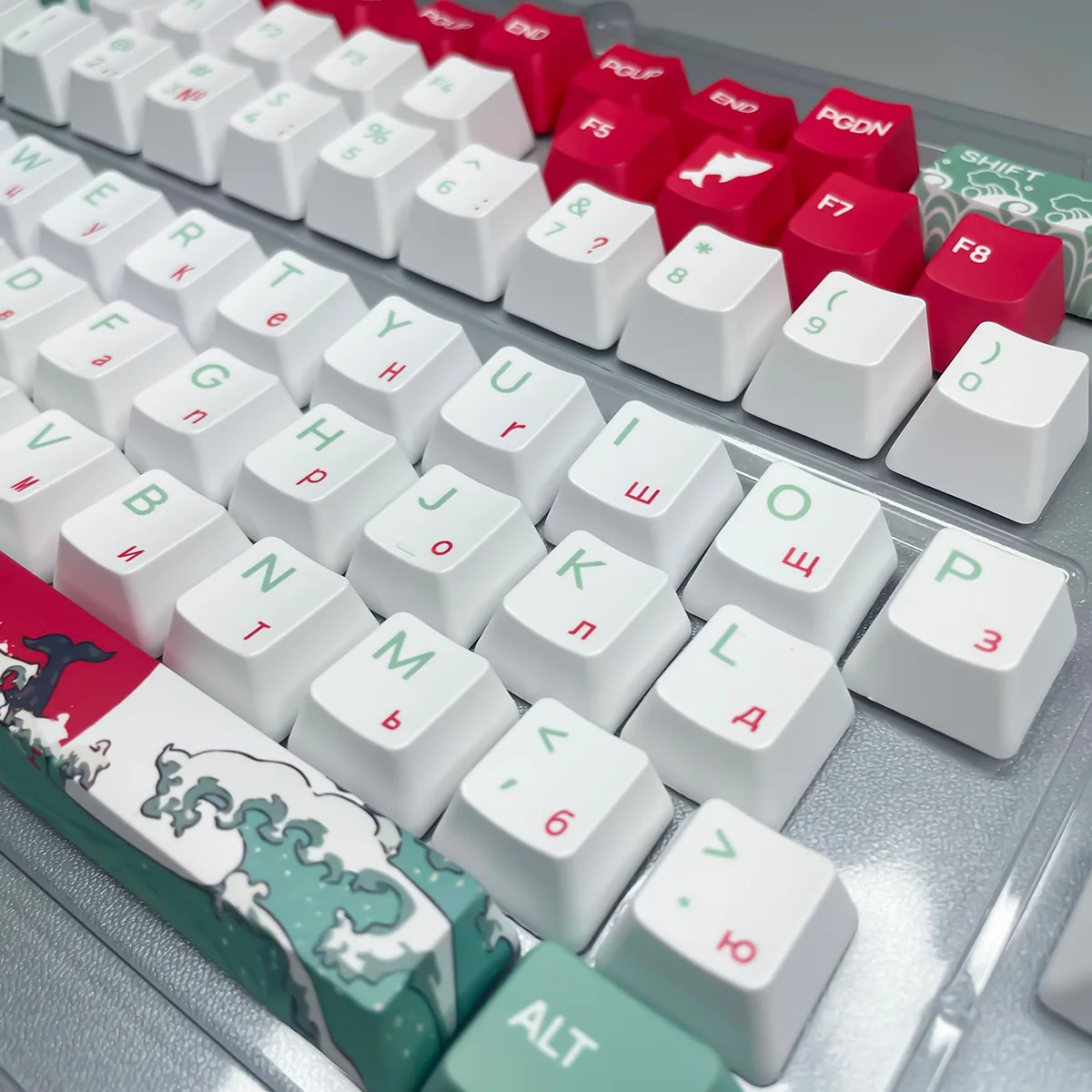 Russian layout keycaps coral sea theme Russian characters thermal transfer OEM and XDA height PBT mechanical keyboard keycaps