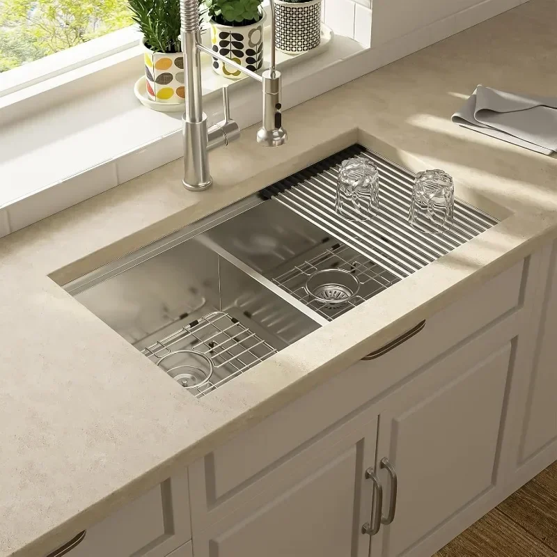 Lordear Undermount kitchen sink - double basin with smart low shelf utensilios para cozinha inteligente