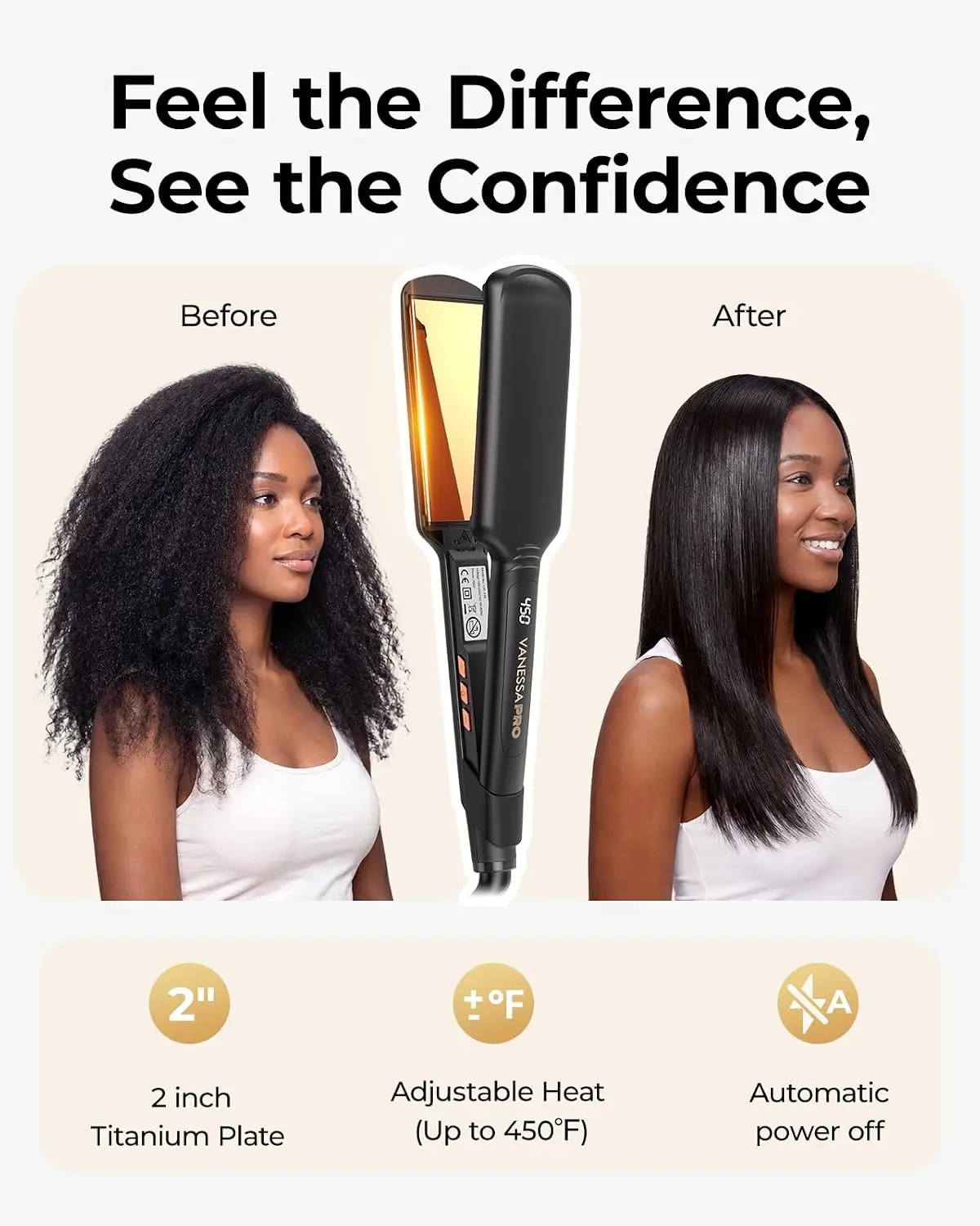 Titanium Flat Iron: Hair Straightener for Thick Hair, 2-Inch Wide Plates, Fast & Smooth Styling view 2