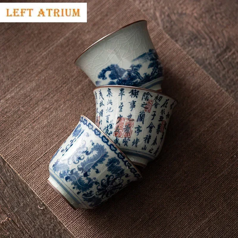 

1 шт. китайская антикварная сине-белая фарфоровая чайная чашка, портативная чайная чашка для путешествий, керамическая чаша для чая, мастер-чашка, чайный сервиз, аксессуары