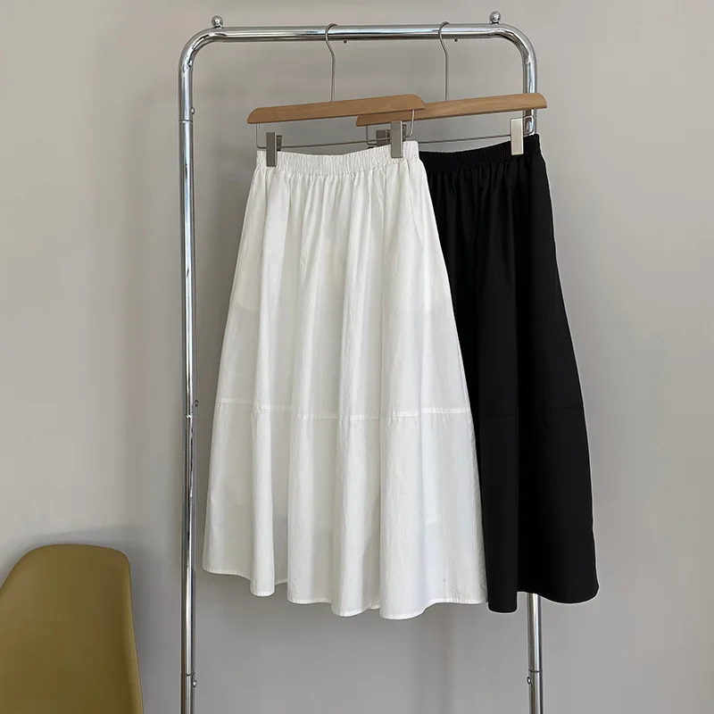 2023 Women White Long Skirts Solid Color Women Cotton Skirts Stretch High Waist A-Line Skirts Faldas Femme Streetwear