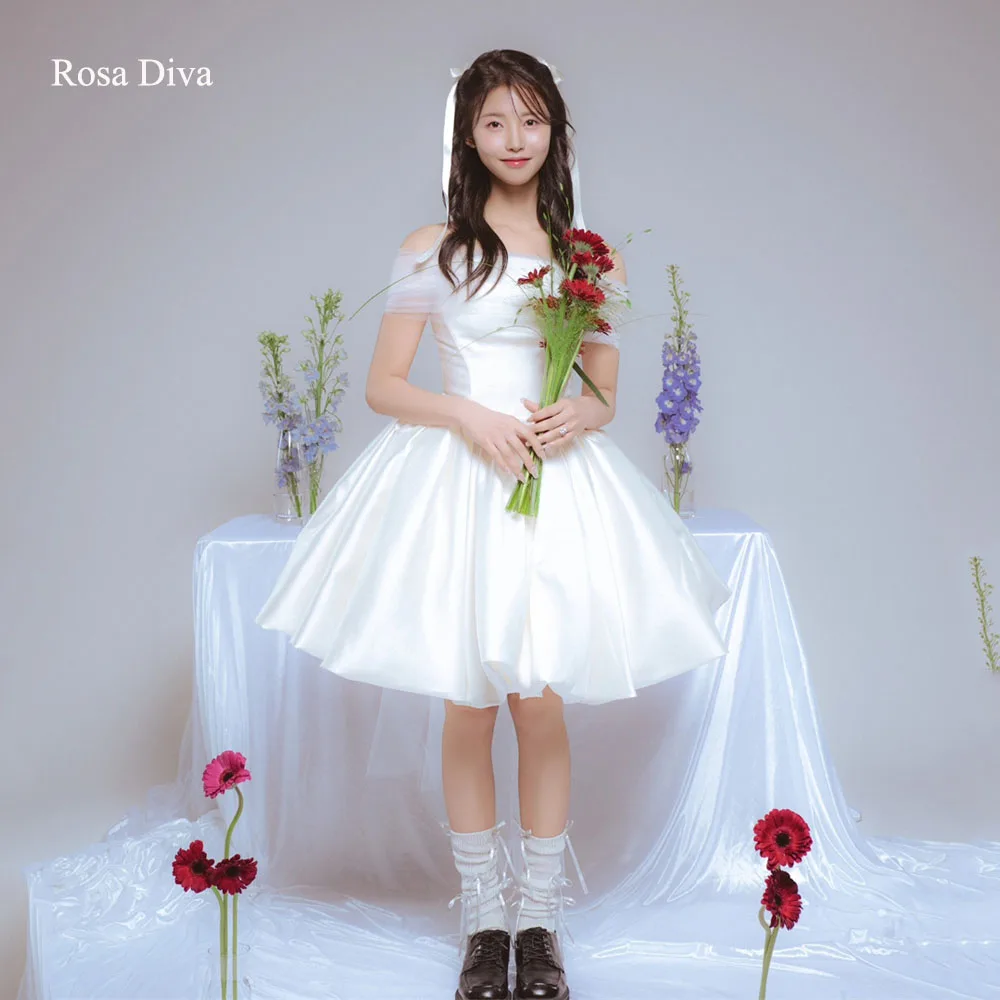 Rosa Diva Korea Photo Shoot Strapless Satin Detachable shawl Wedding Dresses A-line Short Bridal Gown Corset Customized 2027