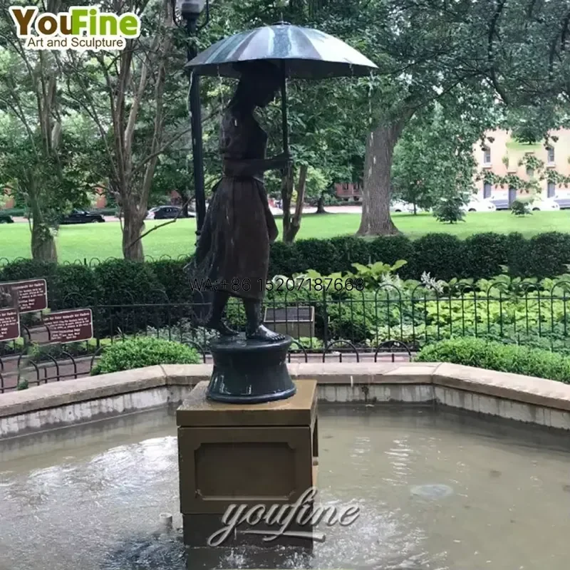Wmwmnu Life Size Outdoor Garden Sculpture Bronze Girl with Umbrella Statue for Home Decor Yard Art