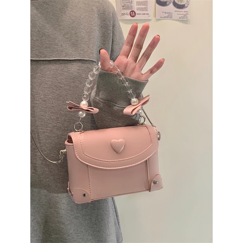 Women\'s Bow Decor Chain Handle Bag New Summer Crossbody Bag Sweet Girl Small Square Bag Satchels Bag One Shoulder Bag