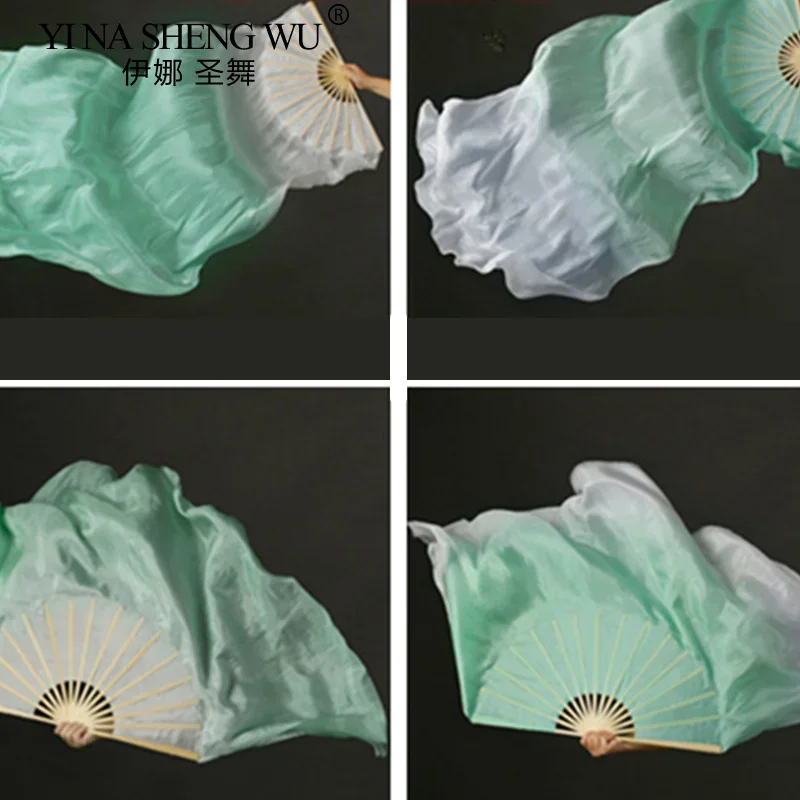 Belly Dance Fan Rayon Silk Long Fan Handmade Gradient Color Veil Stage Performance Dance Fan Bamboo Dance Props 1pc Right Hand