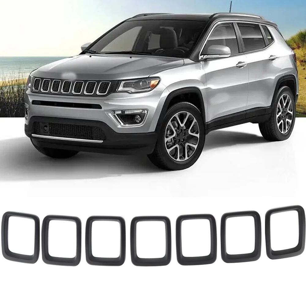 

ABS Matte Black Car Front Grille Grill Cover Trim Stickers For Jeep Compass 2017-2020 Chromium Styling Exterior Car Accessories