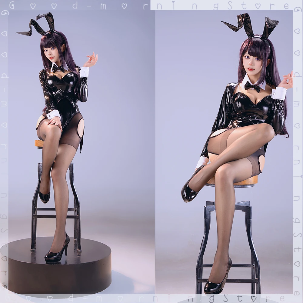 anime My Dress-Up Darling Kitagawa Marin Cosplay black pu Bunny Girl Marin Kitagawa Wig Bunny Ear Cosplay pu Costume Outfit