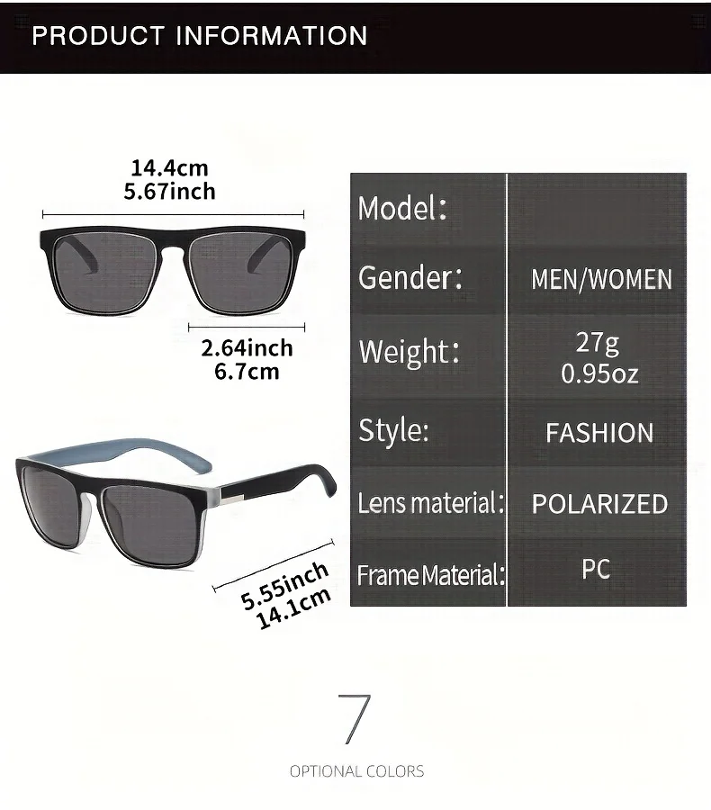 3Pcs Fantasie Gradienten Mutipcolor Quadrat Polarisierte Sonnenbrille AntiGlare UV400 Gläser Sommer Party Fahren Angeln Weihnachten Geschenk – Detail 2