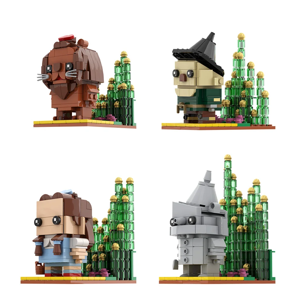 MOC 面白い映画 Cowardlyeds ライオン Brickheadzs ビルディングブロックモデル orothy Gale ブリキマンレンガかかしのおもちゃ子供のためのギフト