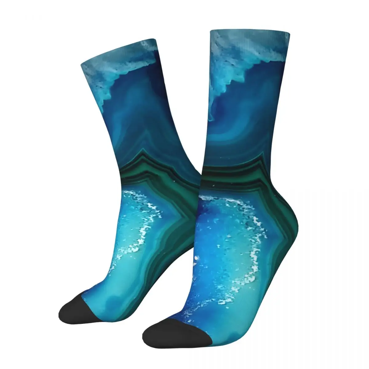 Teal Blue Agate Men's Socks Vintage Harajuku Street Style Novelty Pattern Crew Sock