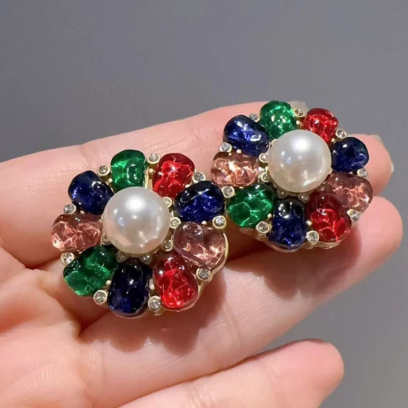 

Vintage Red Flower Pearl Drop Earrings Woman Glass Gold Color Elegant Luxury Quality Jewelry Birthday Gift New Accessories 2026