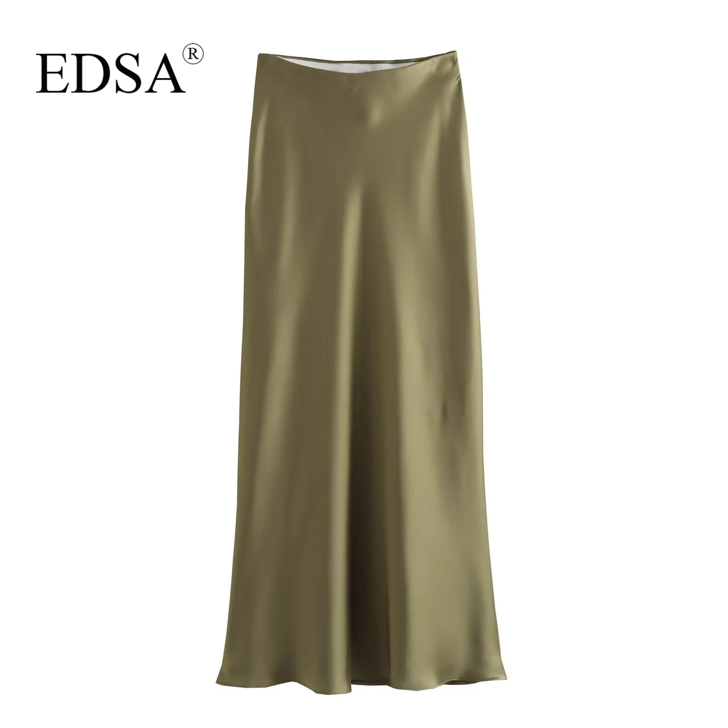 EDSA Women Satin Midi Skirt High Waist Straight Long Skirts Summer Bodycon Female Holiday Casual Streetwear