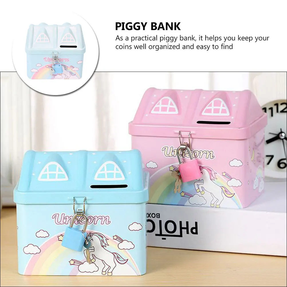 Kids Metal House Piggy Bank Cartoon Design Lock Coin Bank Money Saving Jar Girl Gift Girls Piggy Banks for Kids