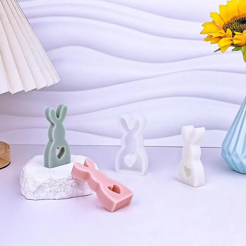 1pcs Silicone Molds Bunny Silicone Mold Easter Love bunny cute Decoration Handmade Casting Silicone Resin Concrete Molds